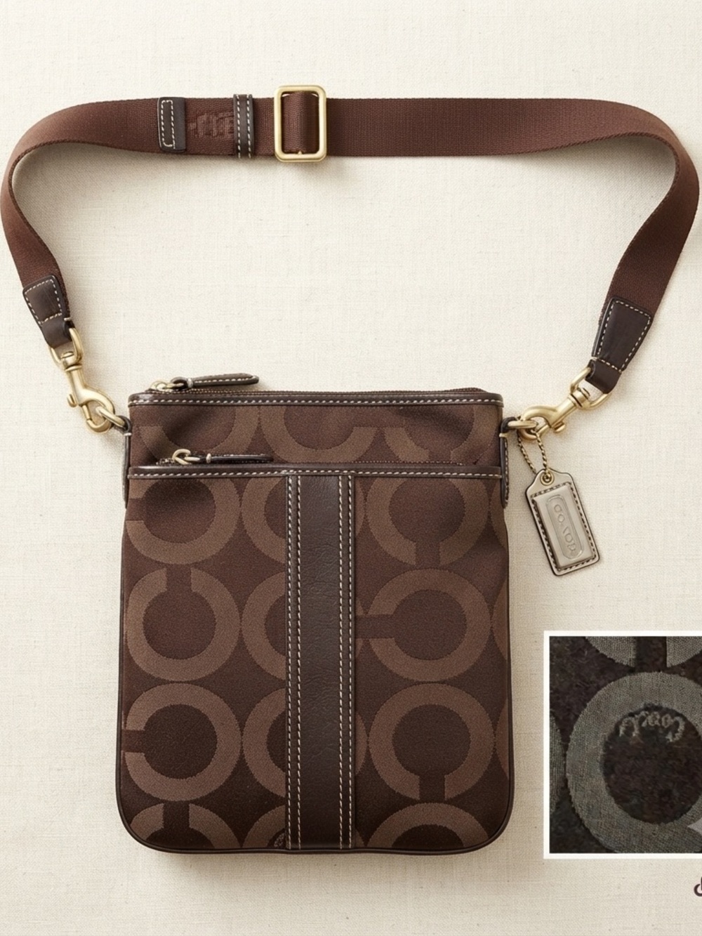 Coach Brown Signature Crossbody Bag with Gold Hardware